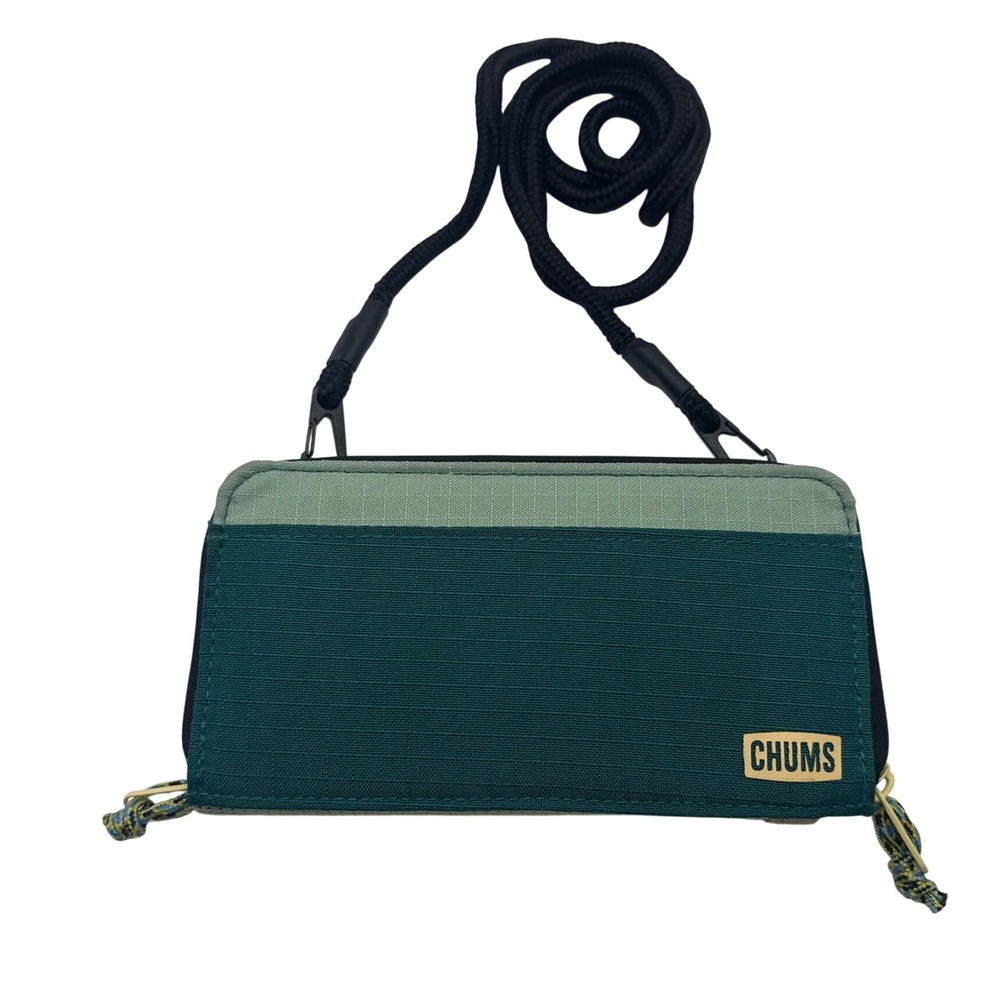 CHUMS Teal Green Zip Travel Wallet Crossbody Neck Pouch Card Holder